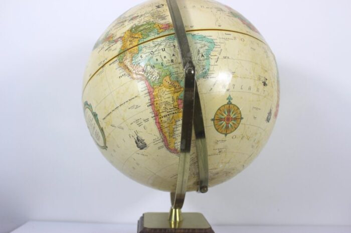 12 1980s vintage globe replogle world classic series neutral colours made in usa paper raised topography wood base 1171