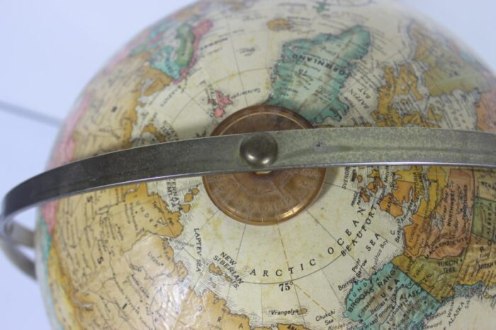 12 1980s vintage globe replogle world classic series neutral colours made in usa paper raised topography wood base 1675