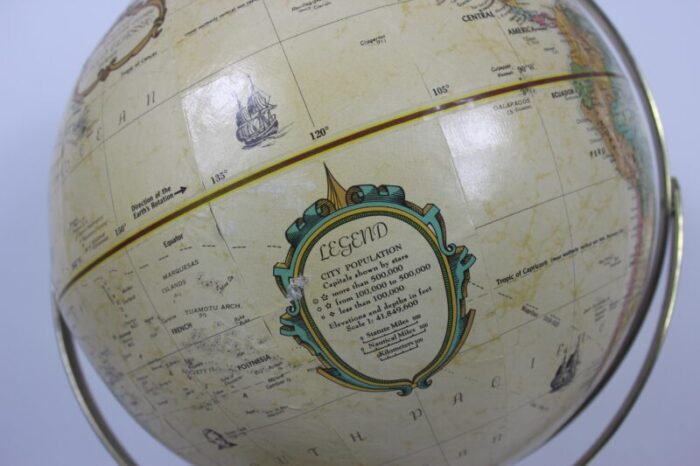 12 1980s vintage globe replogle world classic series neutral colours made in usa paper raised topography wood base 2133