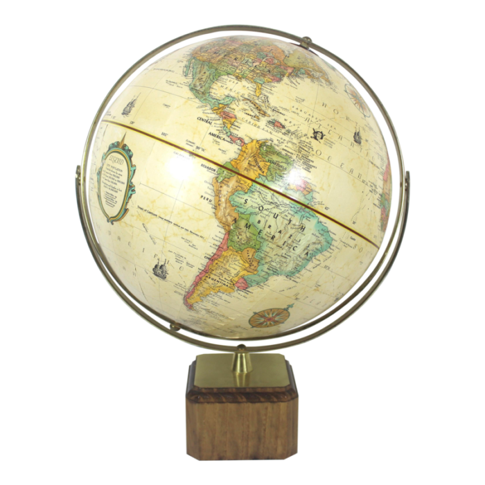 12 1980s vintage globe replogle world classic series neutral colours made in usa paper raised topography wood base 7430