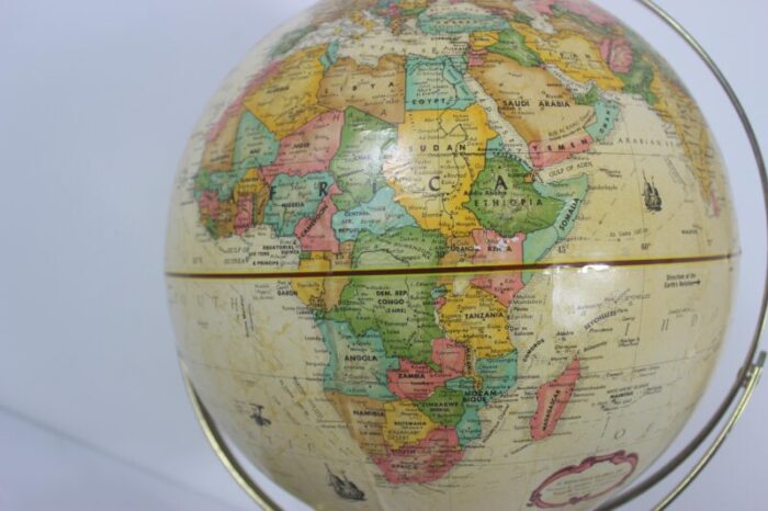 12 1980s vintage globe replogle world classic series neutral colours made in usa paper raised topography wood base 7963