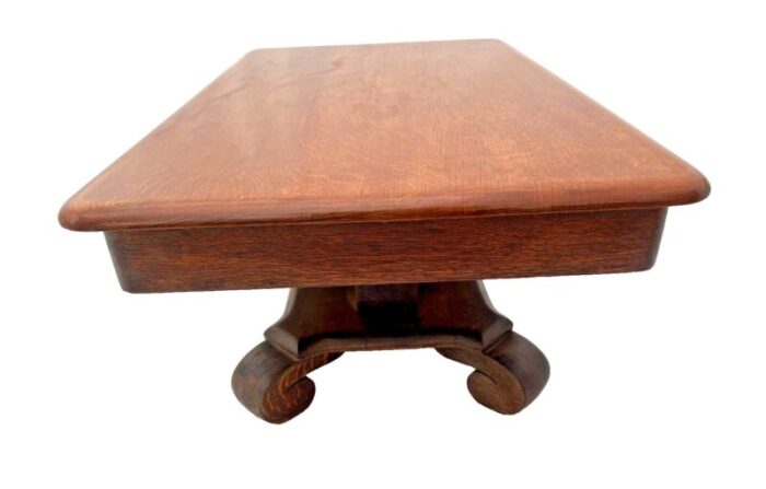 1910s antique coffee table solid oak top center drawer shelf american empire style 2049