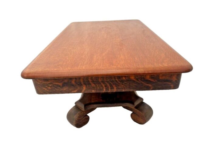 1910s antique coffee table solid oak top center drawer shelf american empire style 2353