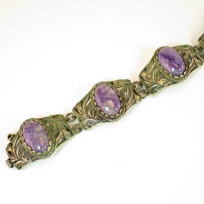 1920s art deco chinese silver and charoite bracelet 0781