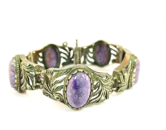 1920s art deco chinese silver and charoite bracelet 2597