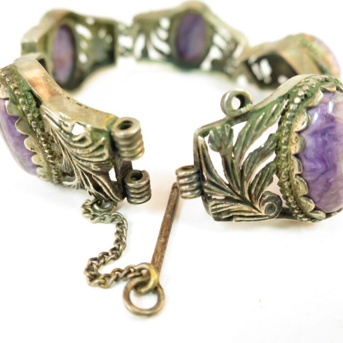 1920s art deco chinese silver and charoite bracelet 6611