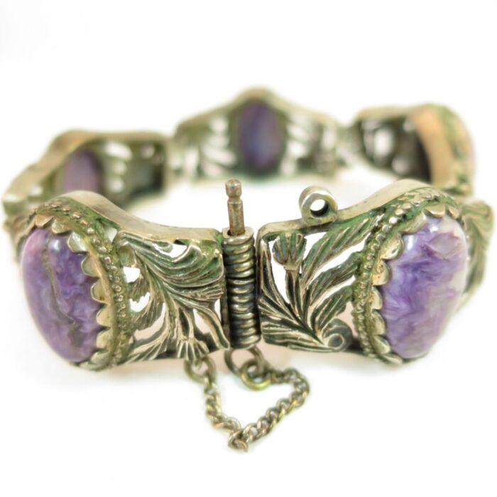 1920s art deco chinese silver and charoite bracelet 7805