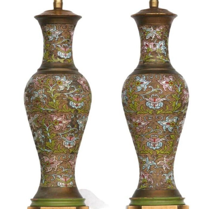 1920s chinese champleve cloisonne lamps a pair 2514