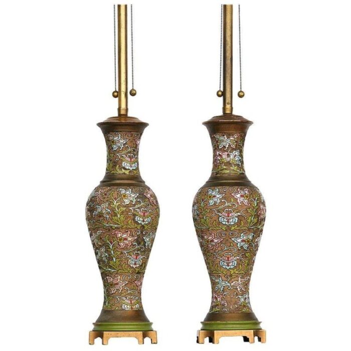 1920s chinese champleve cloisonne lamps a pair 2663