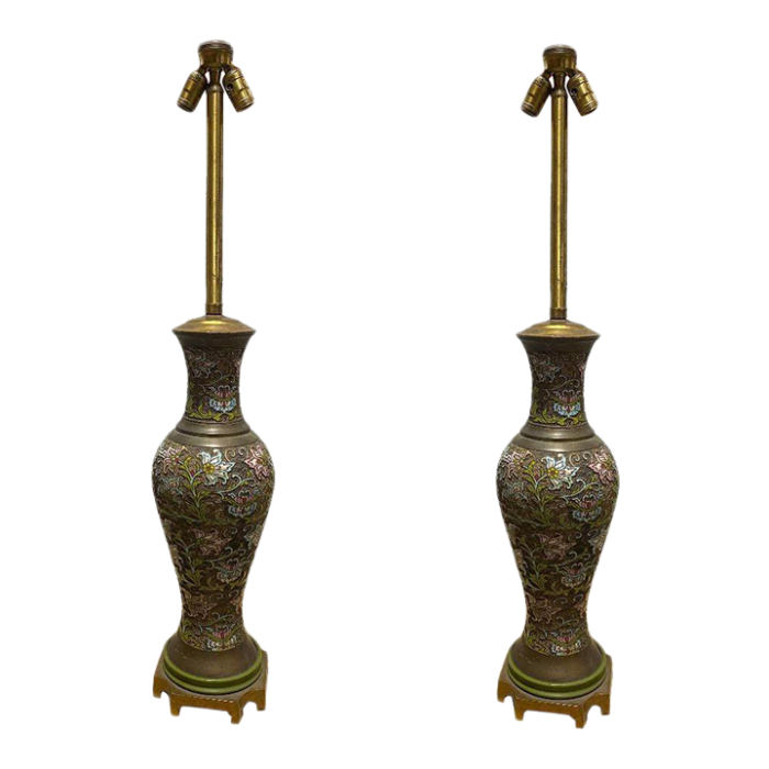 1920s chinese champleve cloisonne lamps a pair 5781