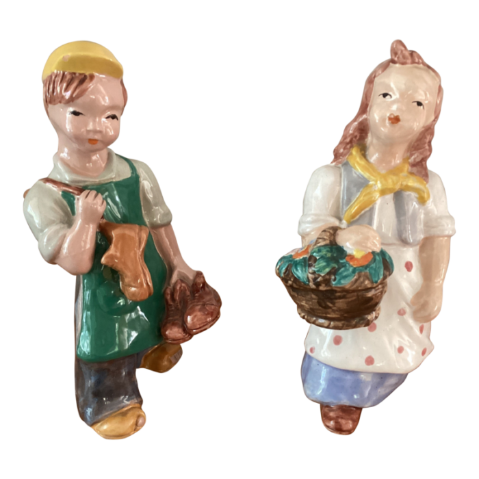 1930s hungarian art pottery of 2 figurines boy and girl or brother and sister 3068