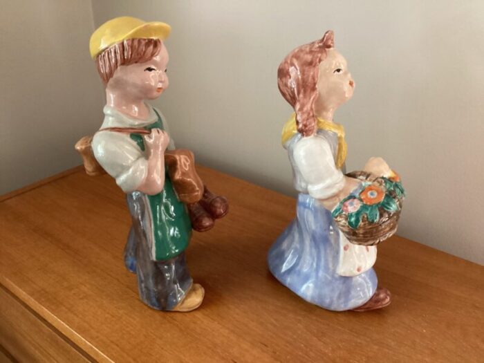 1930s hungarian art pottery of 2 figurines boy and girl or brother and sister 8932