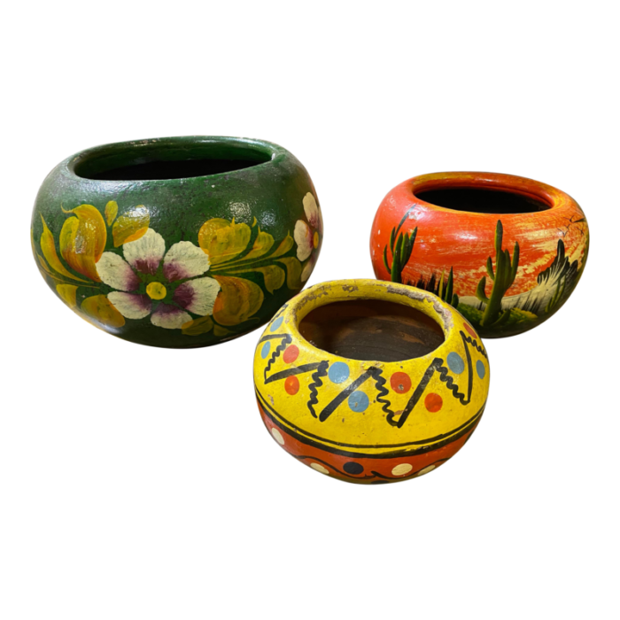 1940s colorful mexican planters set of 3 3358