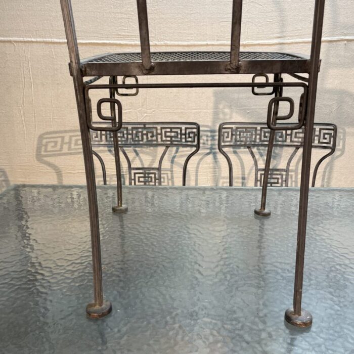 1940s salterini greek key wrought iron patio table and 6 chairs 1578