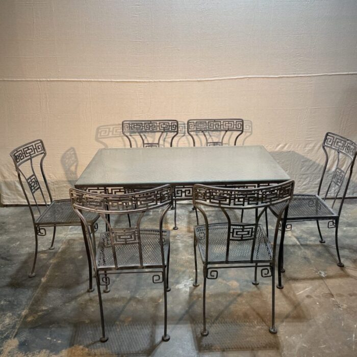 1940s salterini greek key wrought iron patio table and 6 chairs 1933