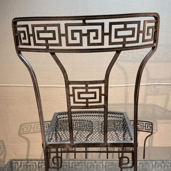 1940s salterini greek key wrought iron patio table and 6 chairs 4760