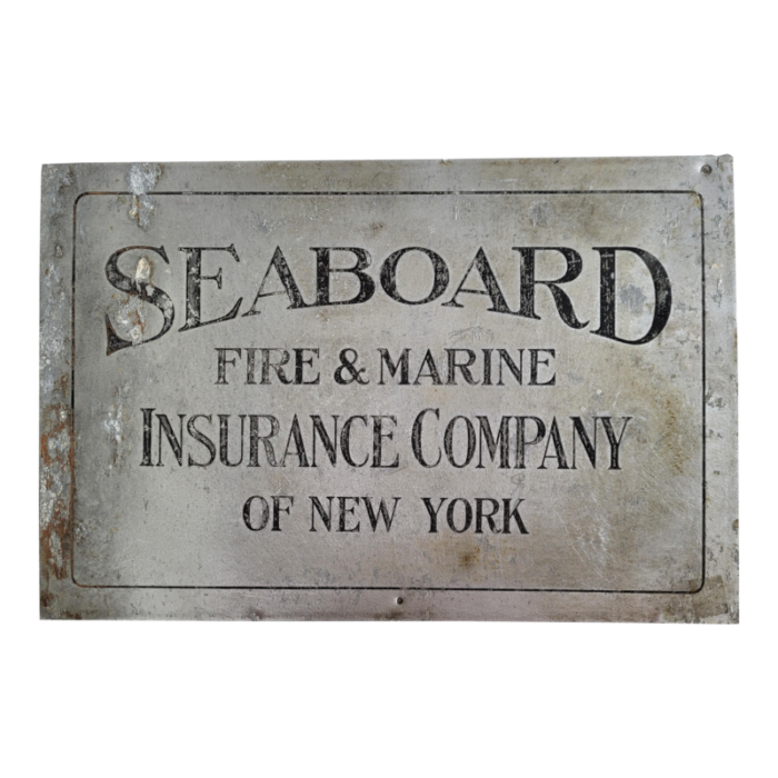 1940s seaboard fire and marine insurance company of new york industrial metal sign 9381