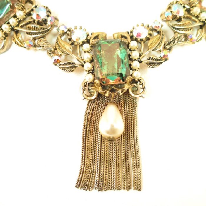 1950s designer baroque watermelon glass and pearl necklace and earrings set 3 pieces 1521