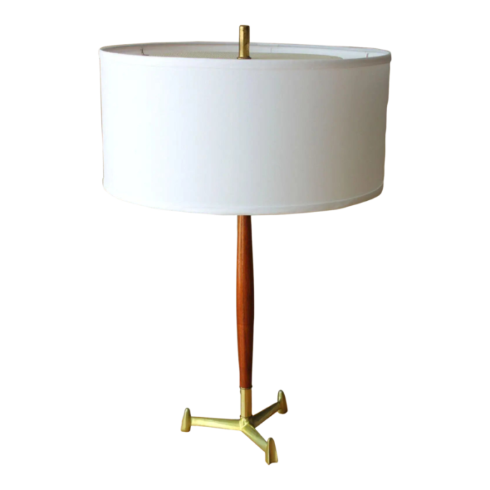 1950s mid century danish modern brass walnut tripod table lamp gerald thurston lightolier style 3353