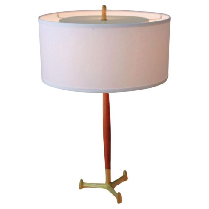 1950s mid century danish modern brass walnut tripod table lamp gerald thurston lightolier style 8548