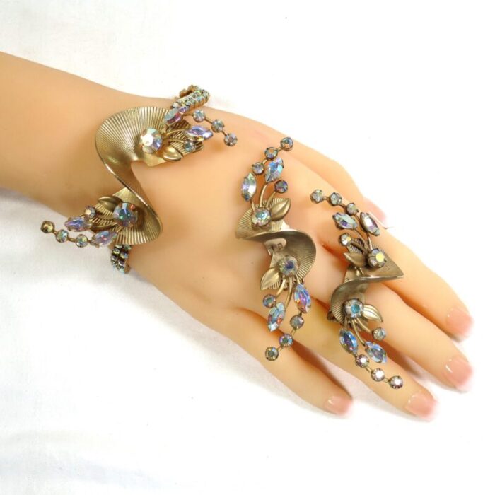 1950s mid century modern gilded crystal bracelet set 7967