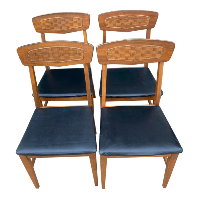 1950s mid century teakwood basketweave style chairs set of 4 4782