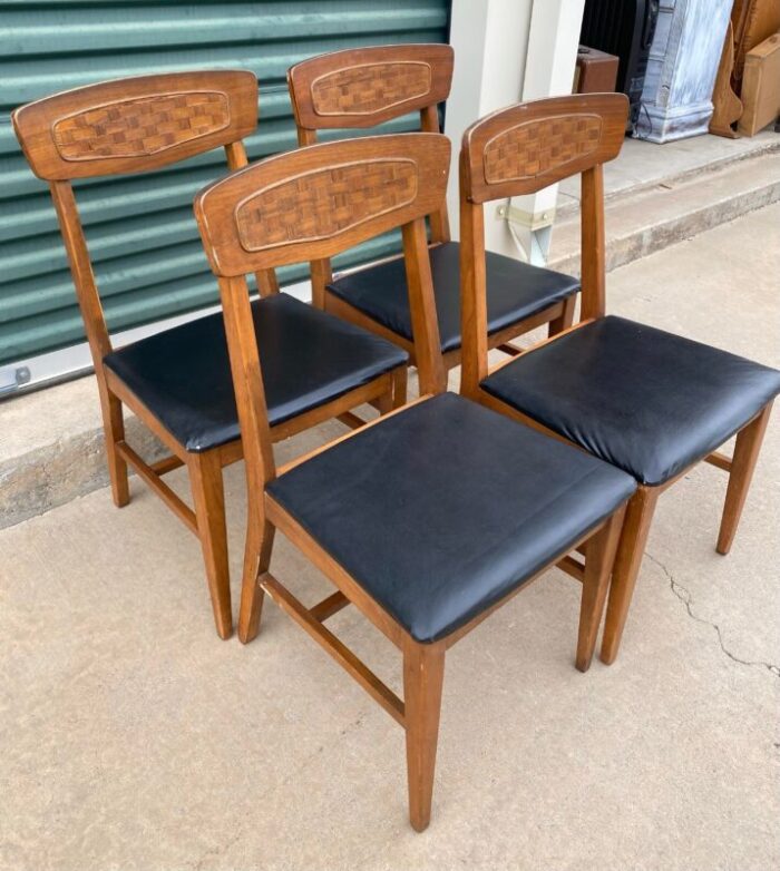 1950s mid century teakwood basketweave style chairs set of 4 7301