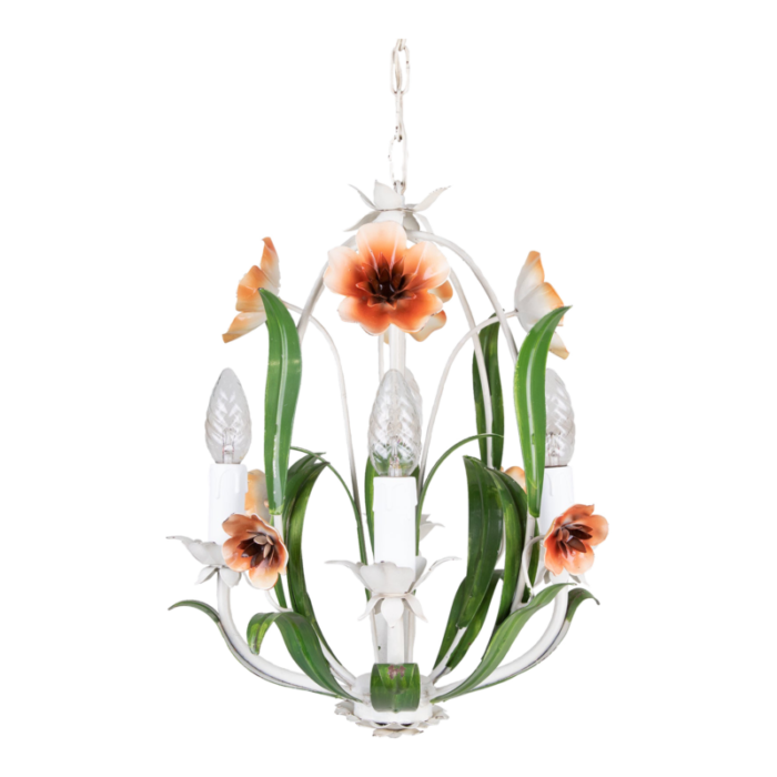 1950s tole chandelier with poppy flowers 1516