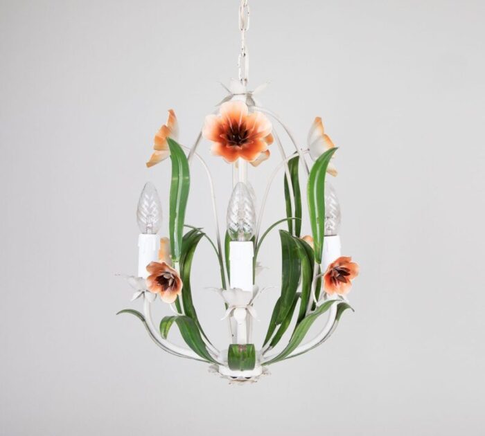 1950s tole chandelier with poppy flowers 4706