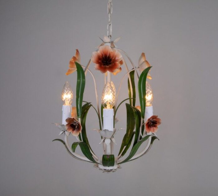 1950s tole chandelier with poppy flowers 5543