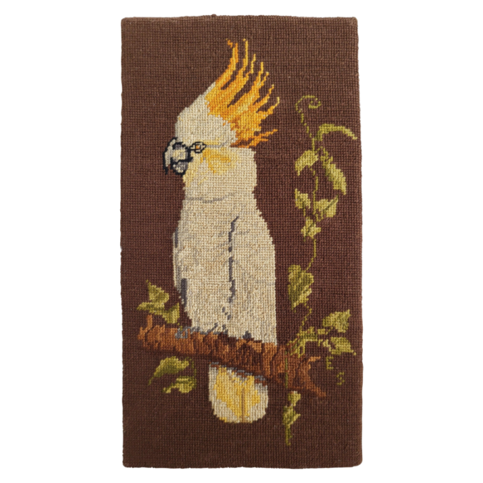 1960s hand embroidered cockatoo textile art 9944