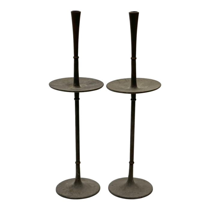 1960s jens quistgaard ihq dansk tall cast iron candlestick pair 7083