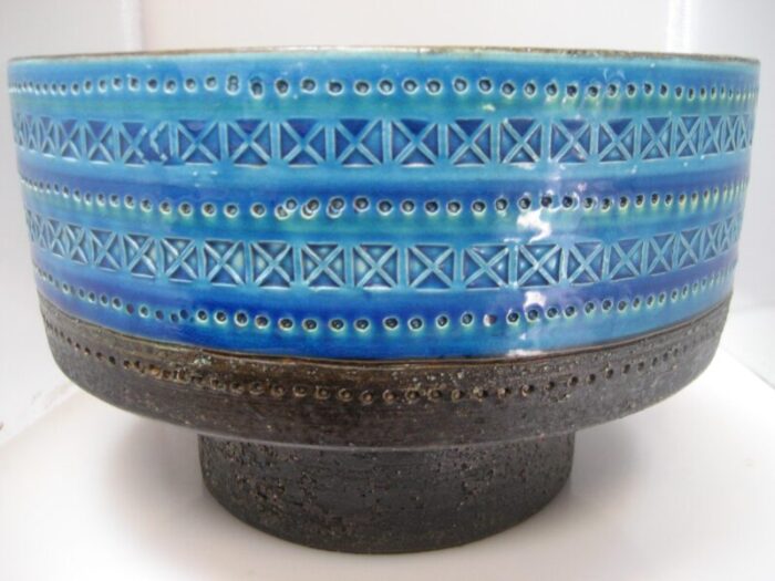 1960s mid century modern aldo londi rimini blue console bowl by bitossi italy 0637