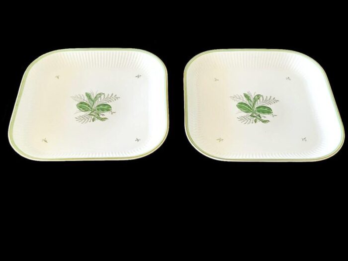 1960s square cake plates in green melodi pattern by royal copenhagen 2 pieces 0294