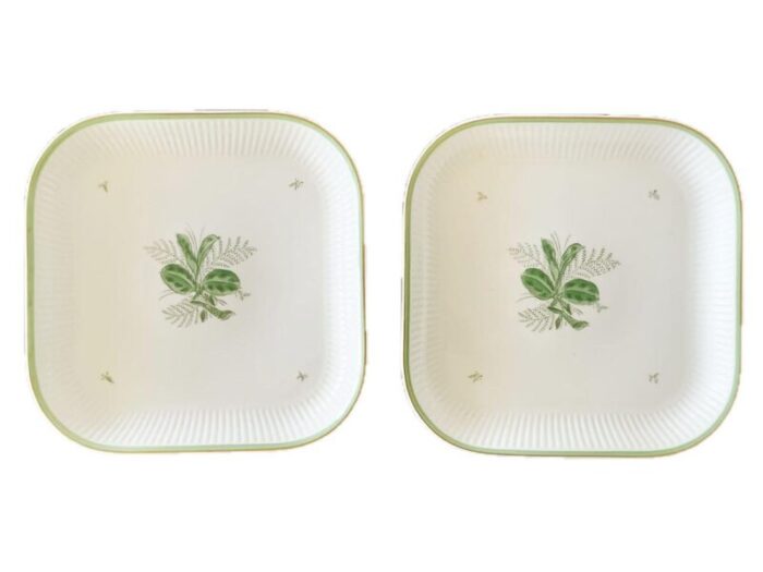 1960s square cake plates in green melodi pattern by royal copenhagen 2 pieces 1964