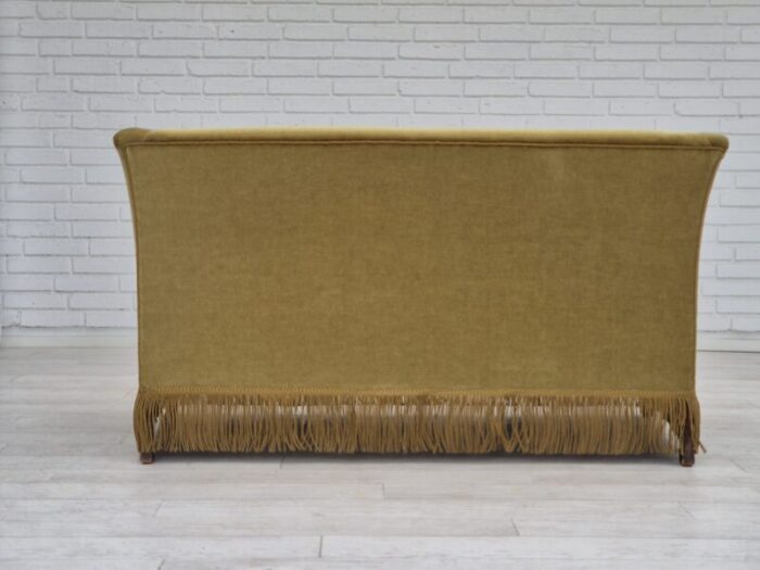 1970s danish 2 seater sofa original condition light green velour beech wood legs 7292