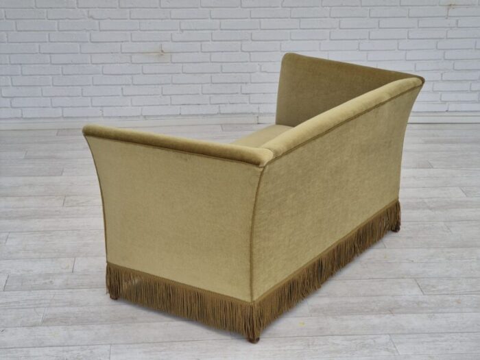 1970s danish 2 seater sofa original condition light green velour beech wood legs 9207