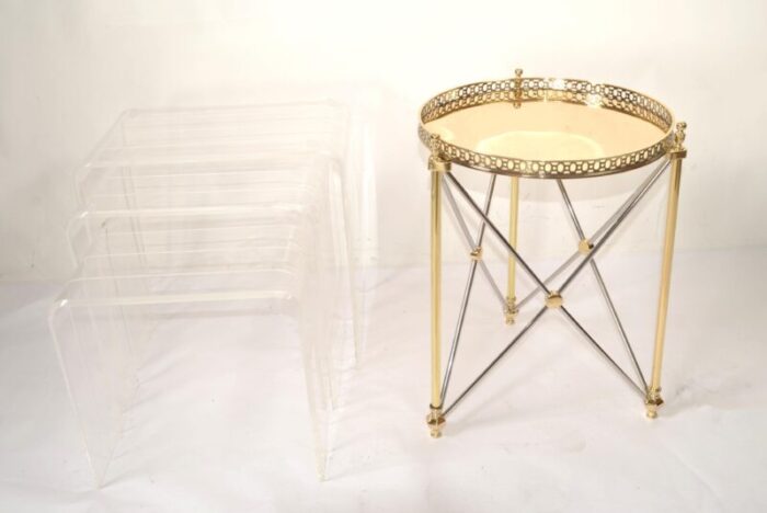 1970s french maison jansen style brass chrome round tray top end side drink table 6381