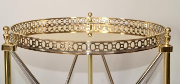 1970s french maison jansen style brass chrome round tray top end side drink table 6388