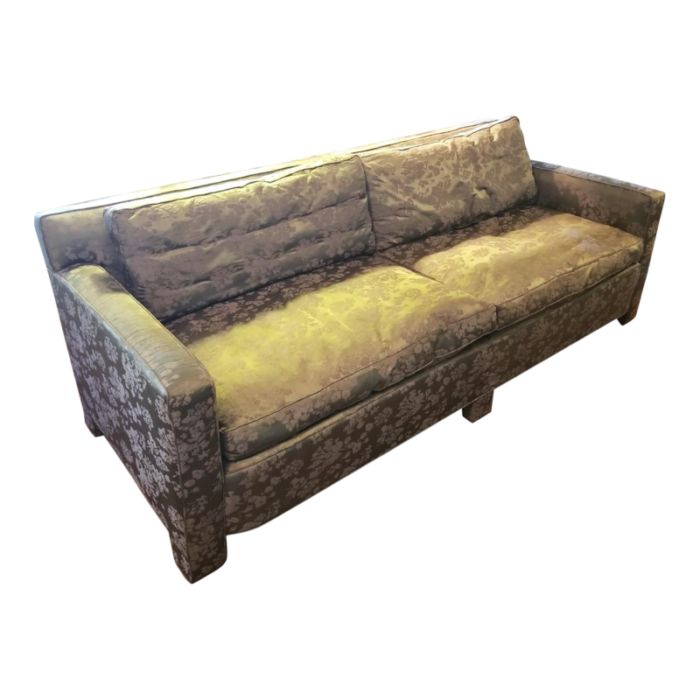 1970s golden olive brown floral jacquard sofa 0340