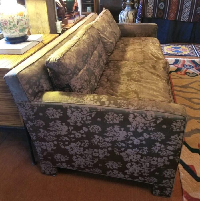 1970s golden olive brown floral jacquard sofa 4715