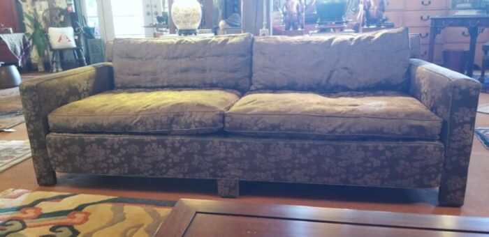 1970s golden olive brown floral jacquard sofa 6440