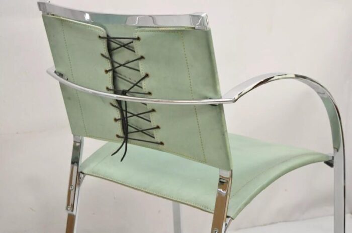 1970s italian modern naos italy teal blue leather chrome corset arm chairs a pair 3582