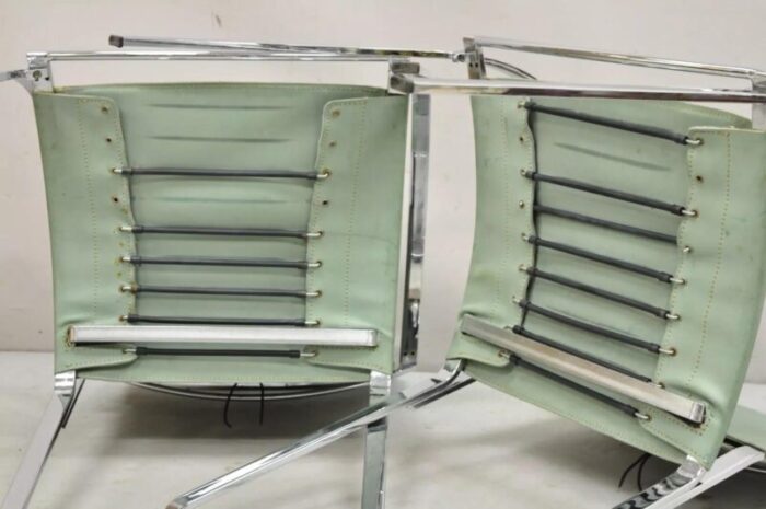 1970s italian modern naos italy teal blue leather chrome corset arm chairs a pair 7401