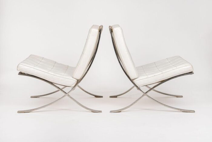 1970s mid century white barcelona chairs by mies van der rohe for knoll set of 2 6462