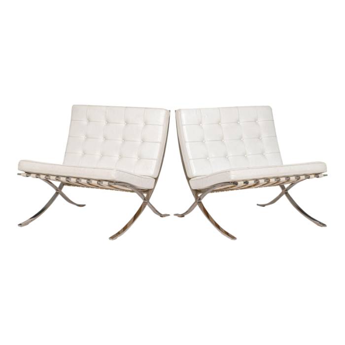 1970s mid century white barcelona chairs by mies van der rohe for knoll set of 2 6956