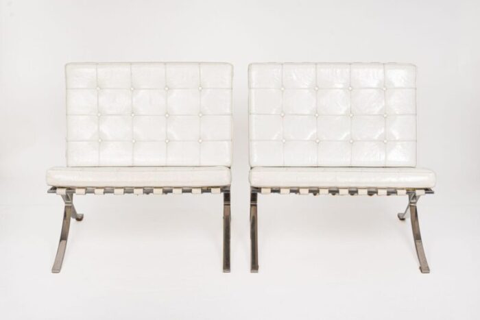 1970s mid century white barcelona chairs by mies van der rohe for knoll set of 2 7056