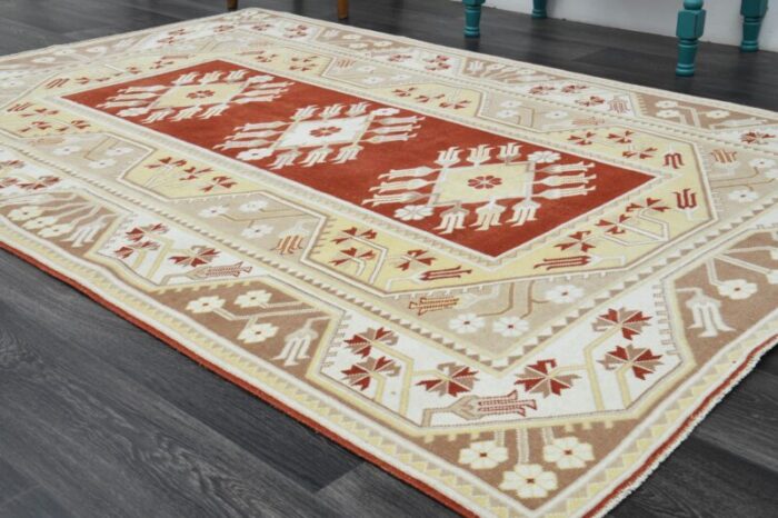 1970s vintage turkish handmade wool and cotton beige area rug 0884