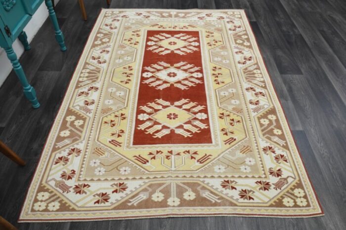 1970s vintage turkish handmade wool and cotton beige area rug 7000