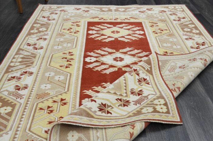 1970s vintage turkish handmade wool and cotton beige area rug 7844